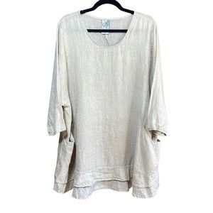 La Fixsun- Linen V-Neck Double Layer Tunic Top- Sz. M